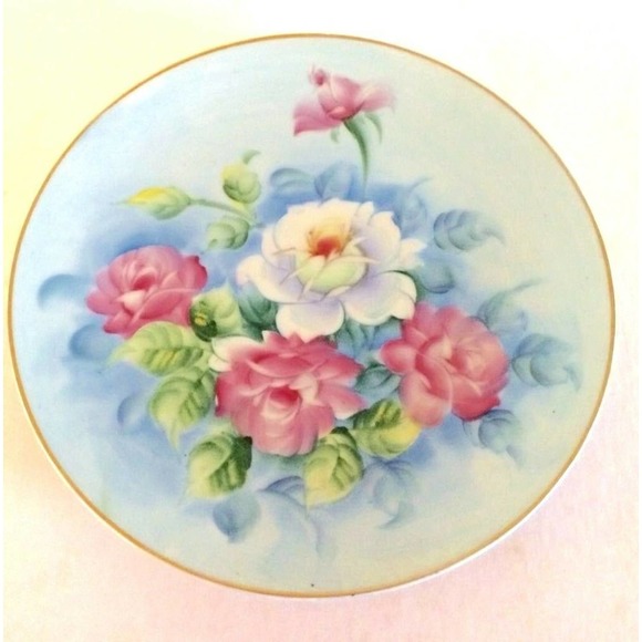 LEFTON China Plate Roses Flowers Vintage Pastel Blues Pinks Lovely 8.5